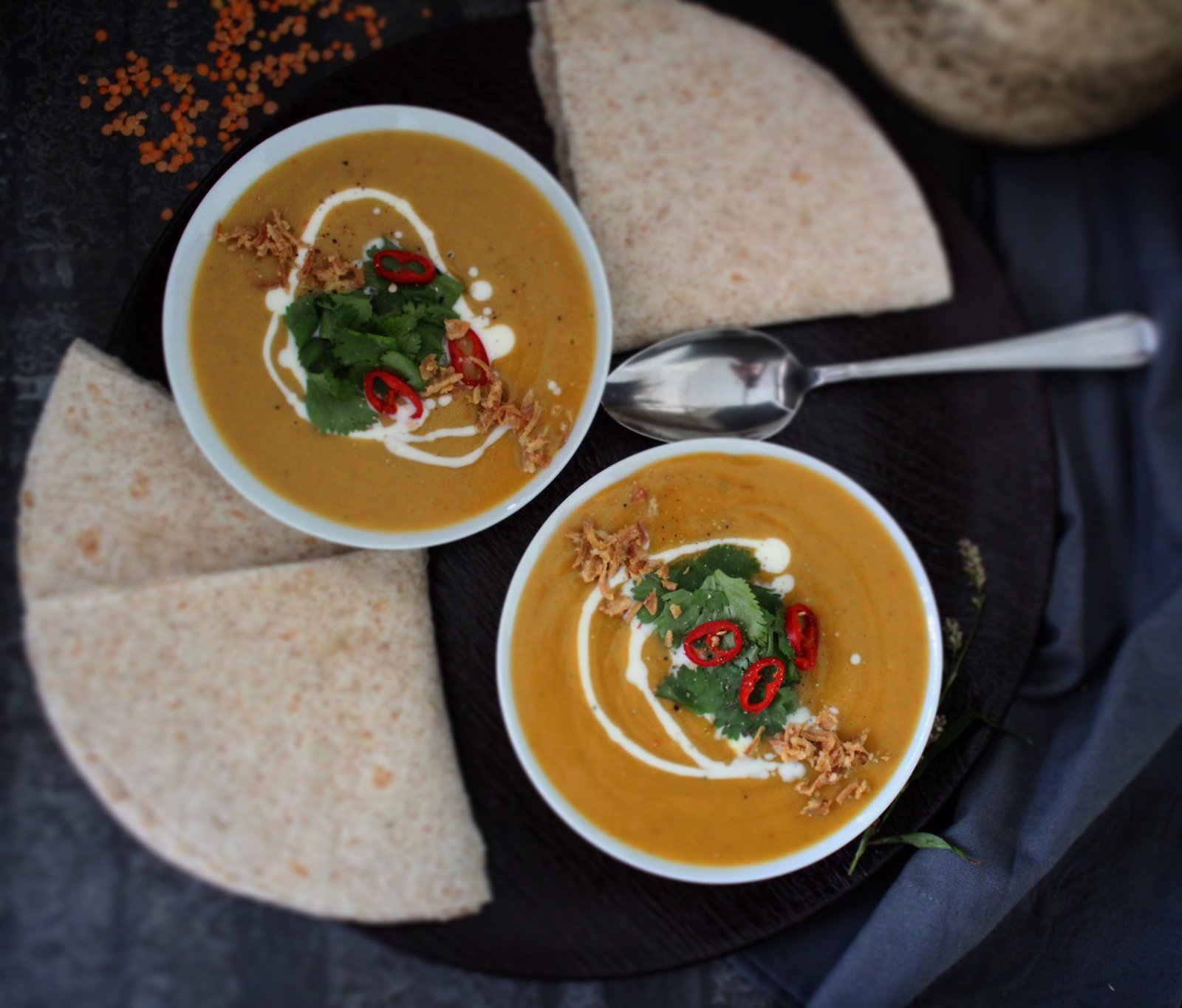red lentil, kokos, zoete aardappel
